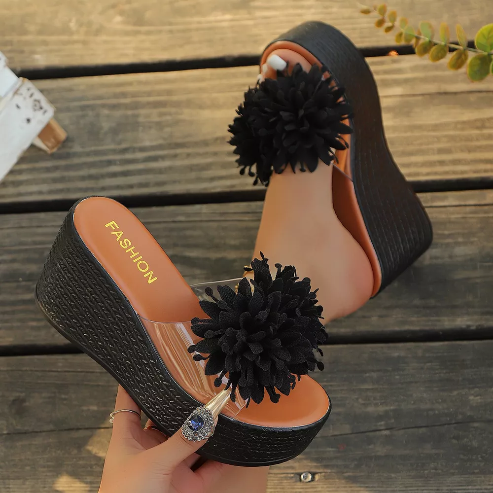 Floral Decor Platform Wedge Sandals, image 4