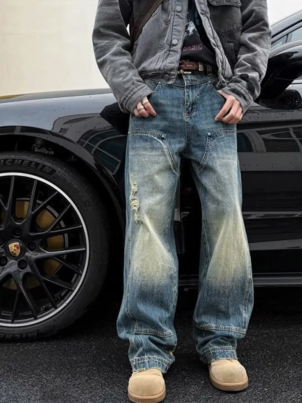 Men's Full Size Distressed Wide Leg Jeans Plus Size, image 2