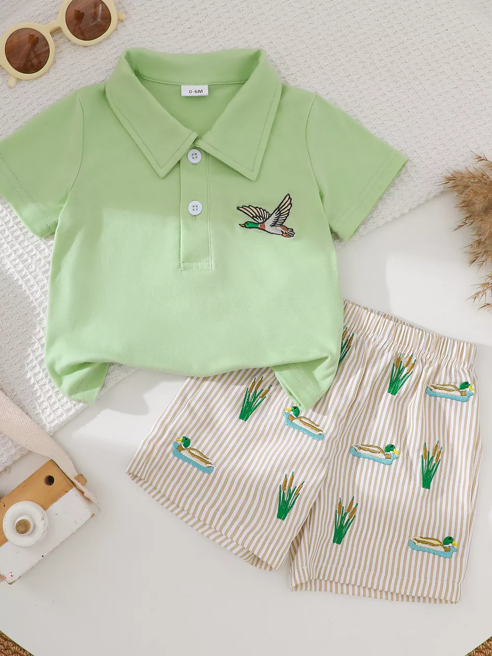 Children's Embroidered Polo Shirt & Striped Shorts Set