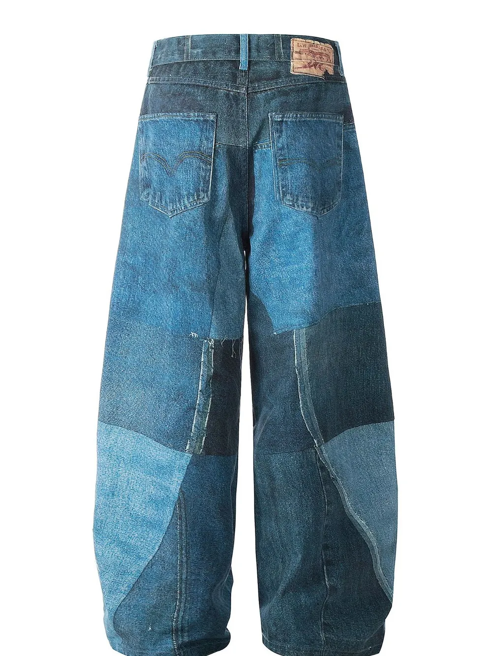 Men's Washed Patchwork Wide Leg Curved Jeans, image 3