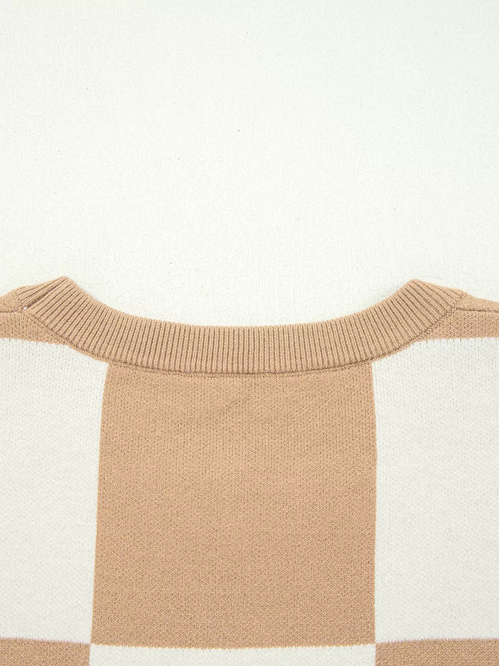 Checkered Pattern Loose Drop Shoulder Half Sleeve Sweater, image 6