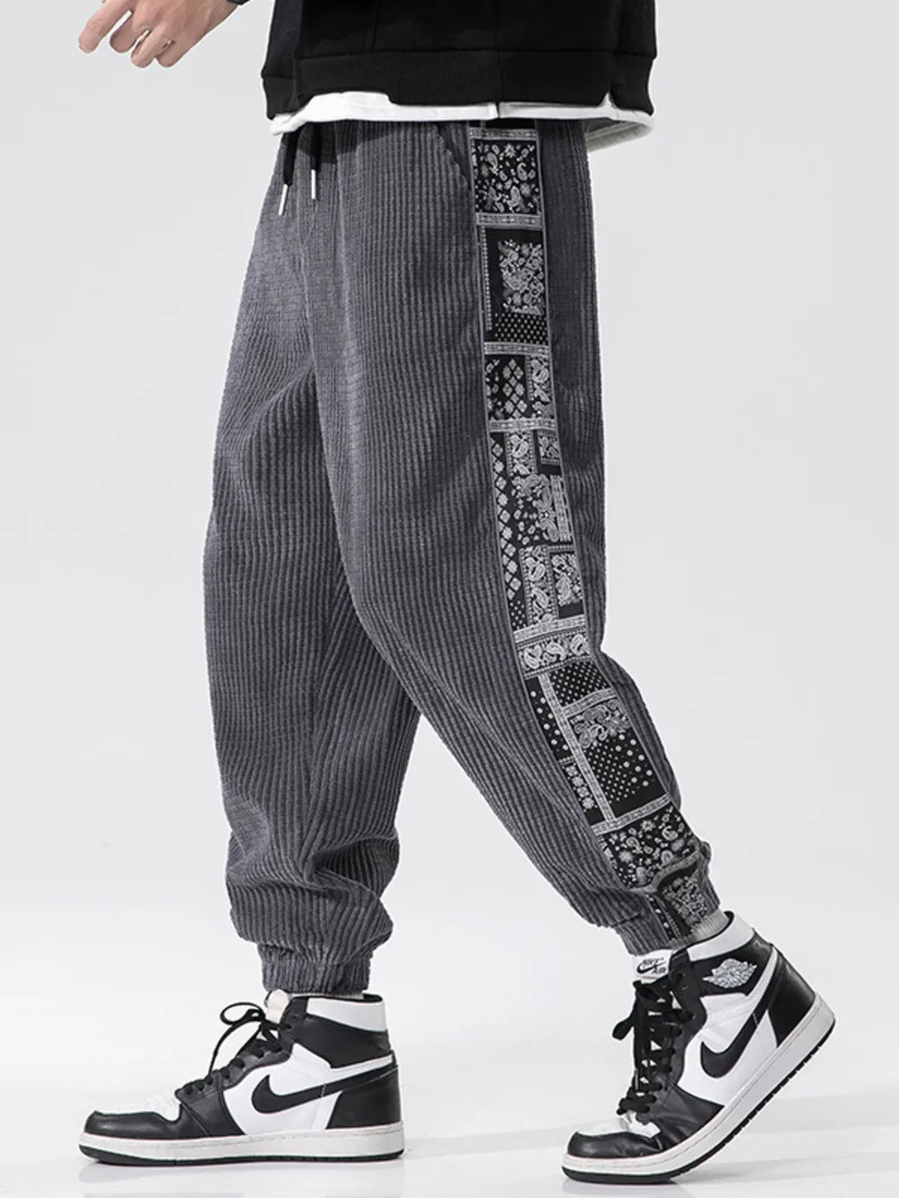 Men's Plus Size Drawstring Contrast Panel Joggers, image 3