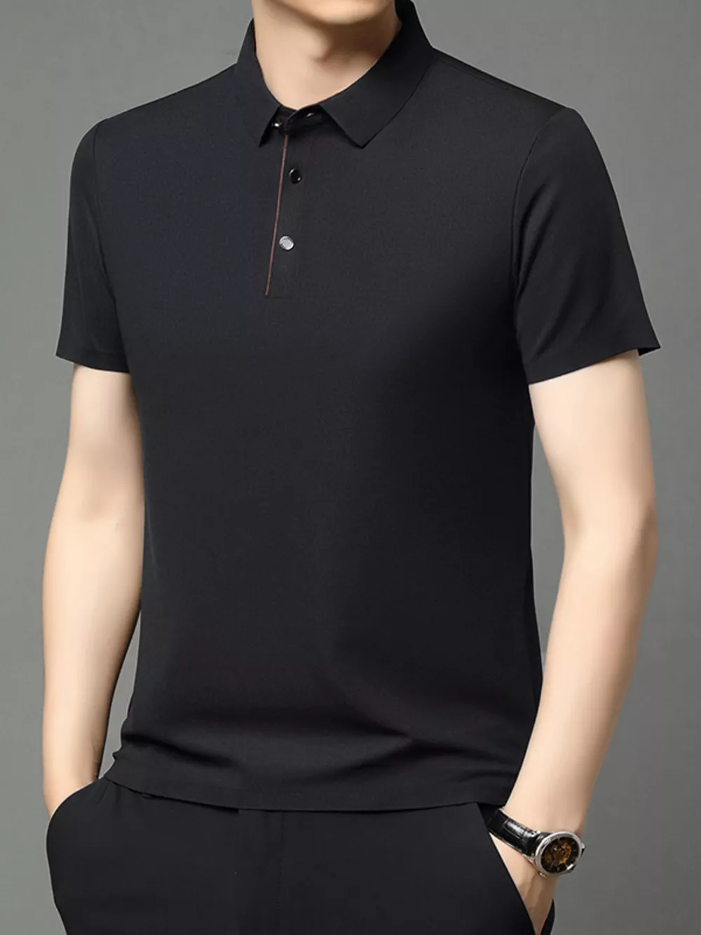 Men's Plus Size Button Detail Short Sleeve Polo, image 2