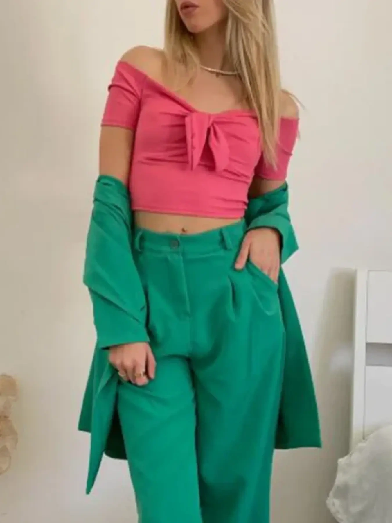 Off-Shoulder Bow-Tie Crop Top, image 8