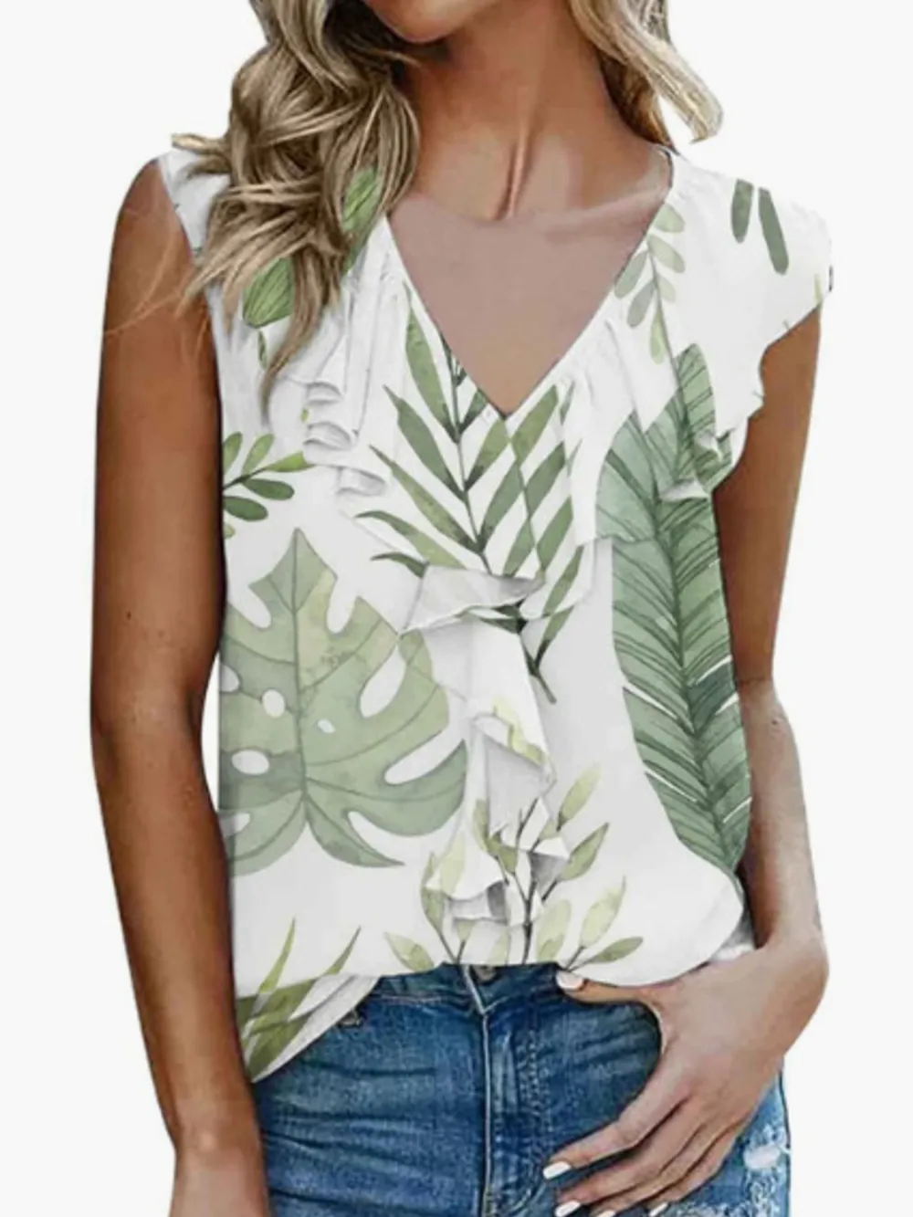 Printed V-Neck Tank, image 19