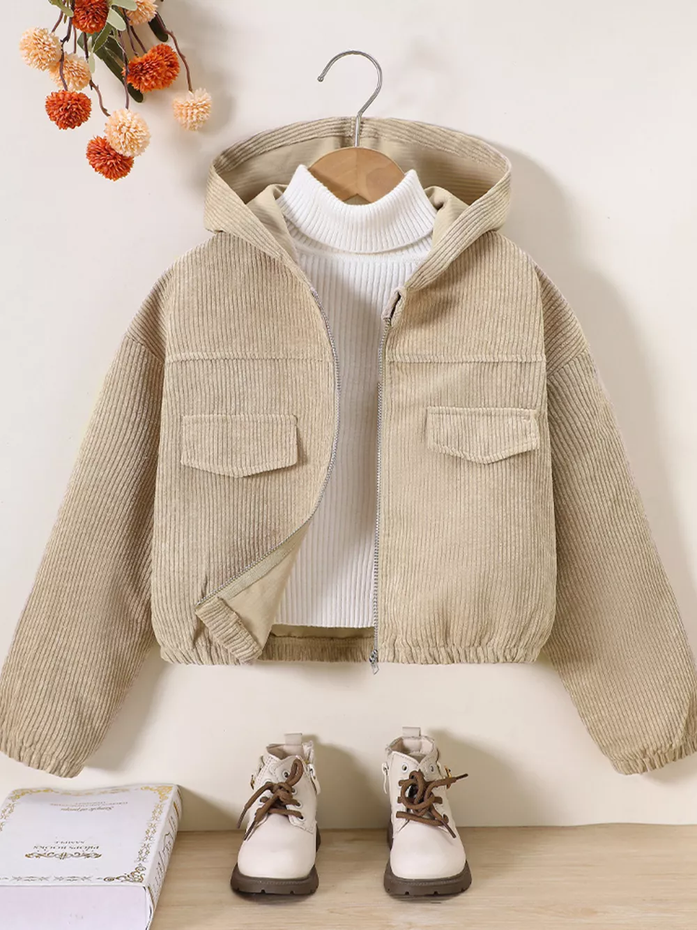 Children's Casual Corduroy Hooded Jacket