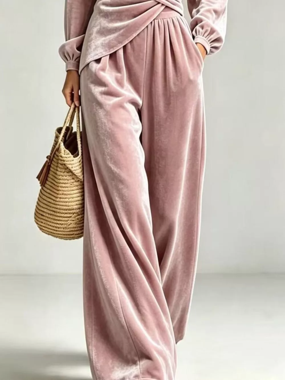 Velvet Wrap-Front Top and Pants Set, image 4