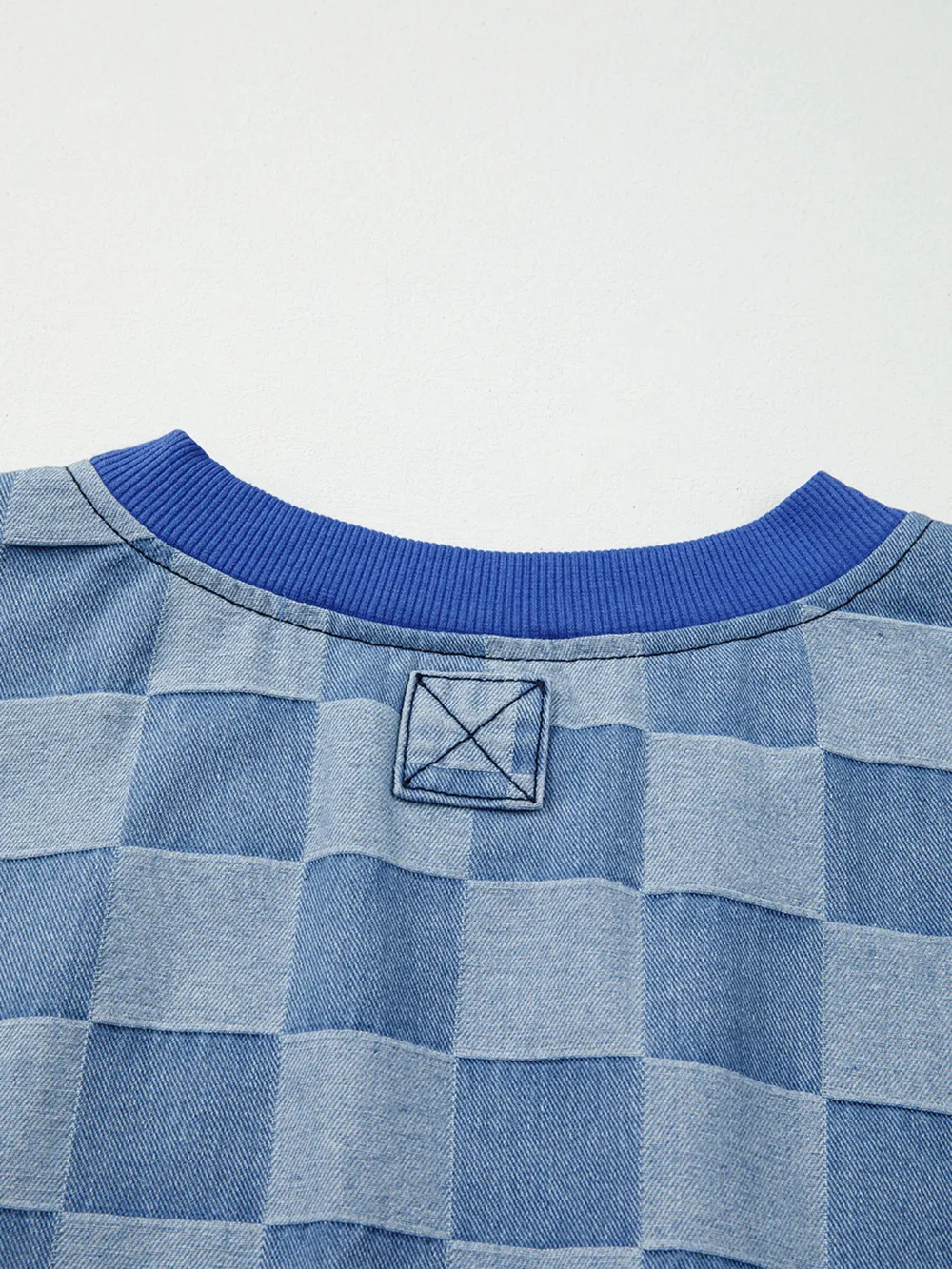 Checkerboard Splicing Raw Detail Oversized Denim Top, image 7