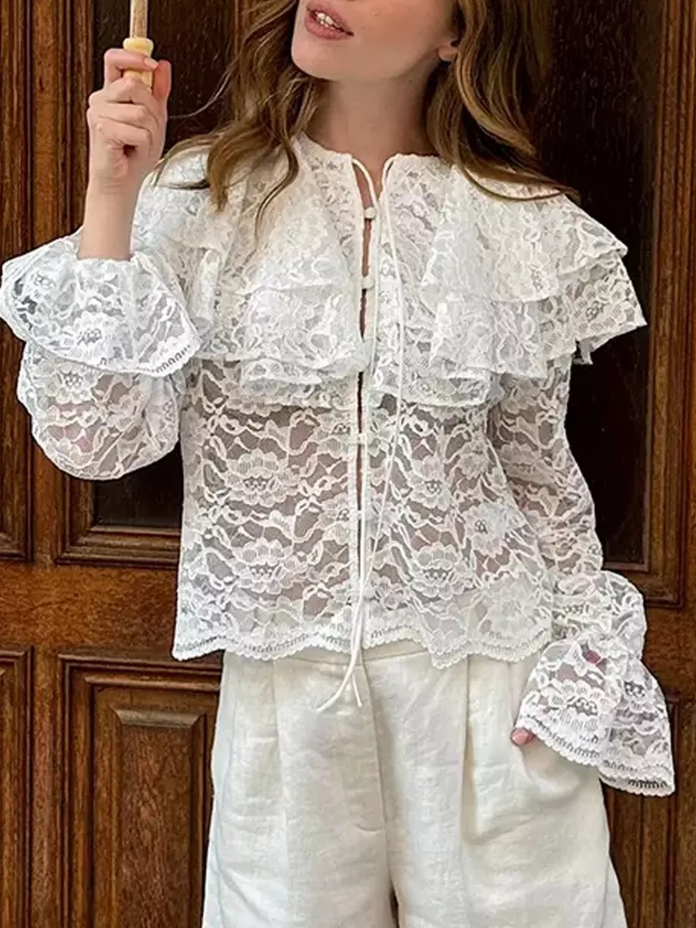 Ruffled Lace Flounce Sleeve Blouse, image 2