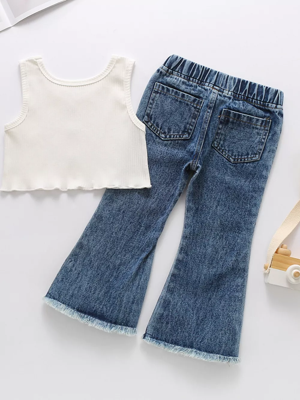 Children's Ribbed Tank Top and Flare Jeans Set, image 8