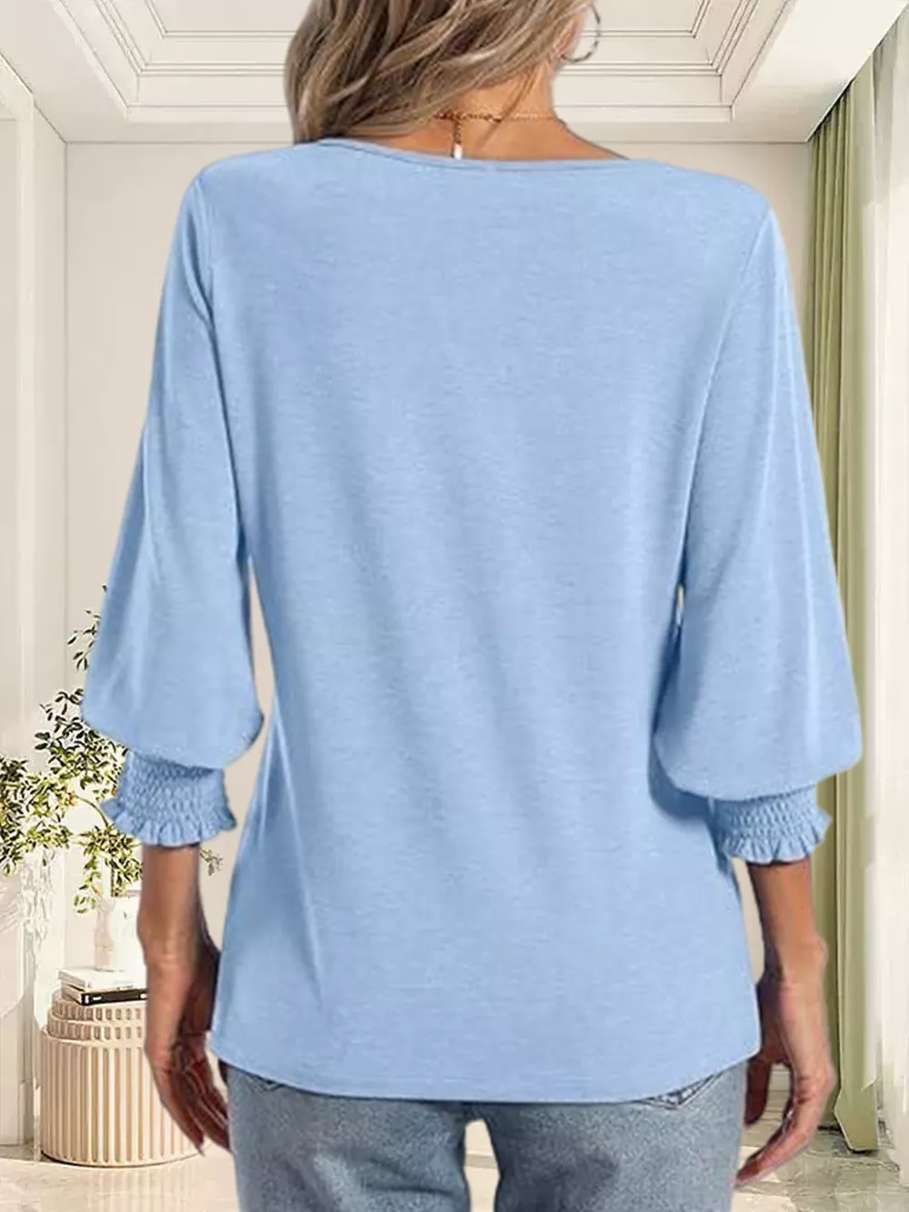 Full Size Notched 3/4 Sleeve Top Plus Size, image 5