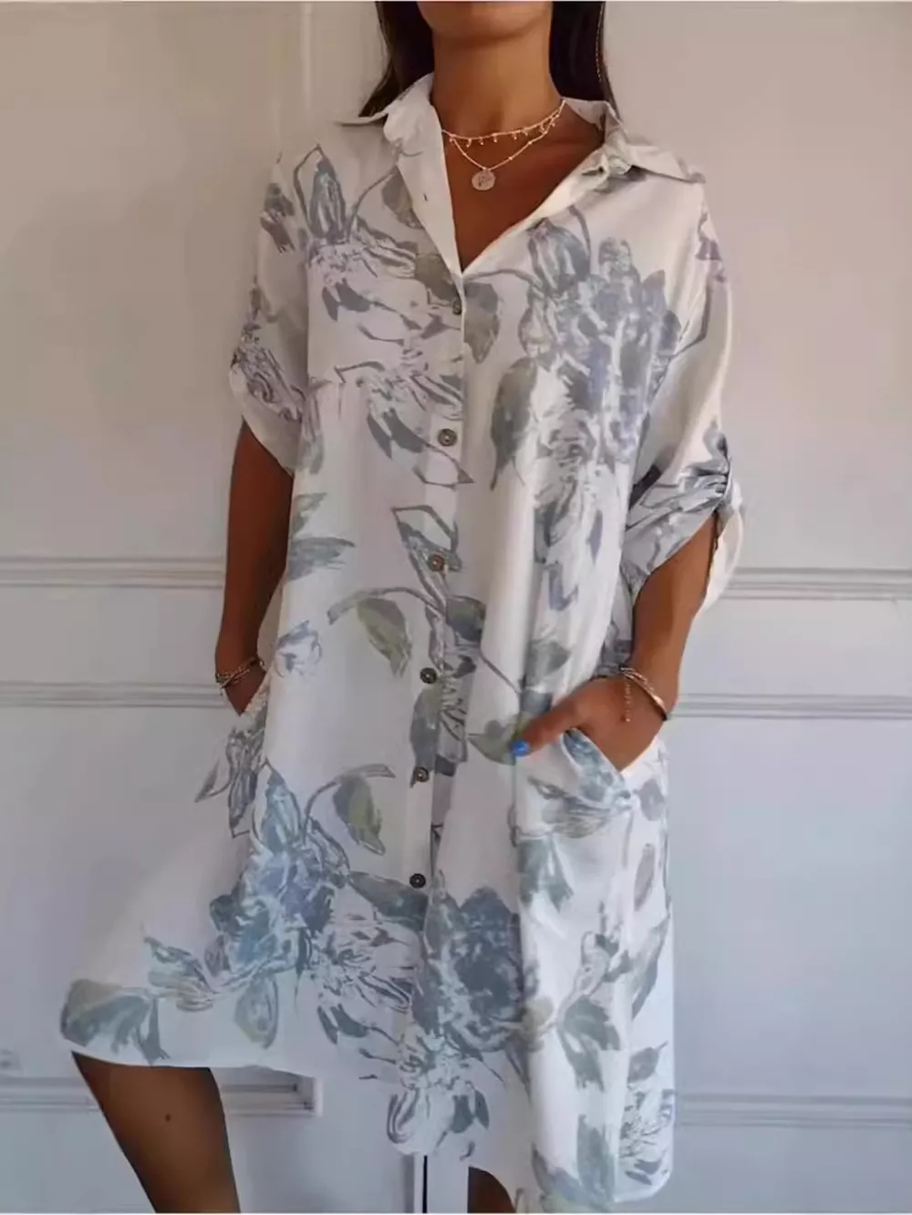 Full Size Floral Print Button-Up Shirt Dress Plus Size, image 7