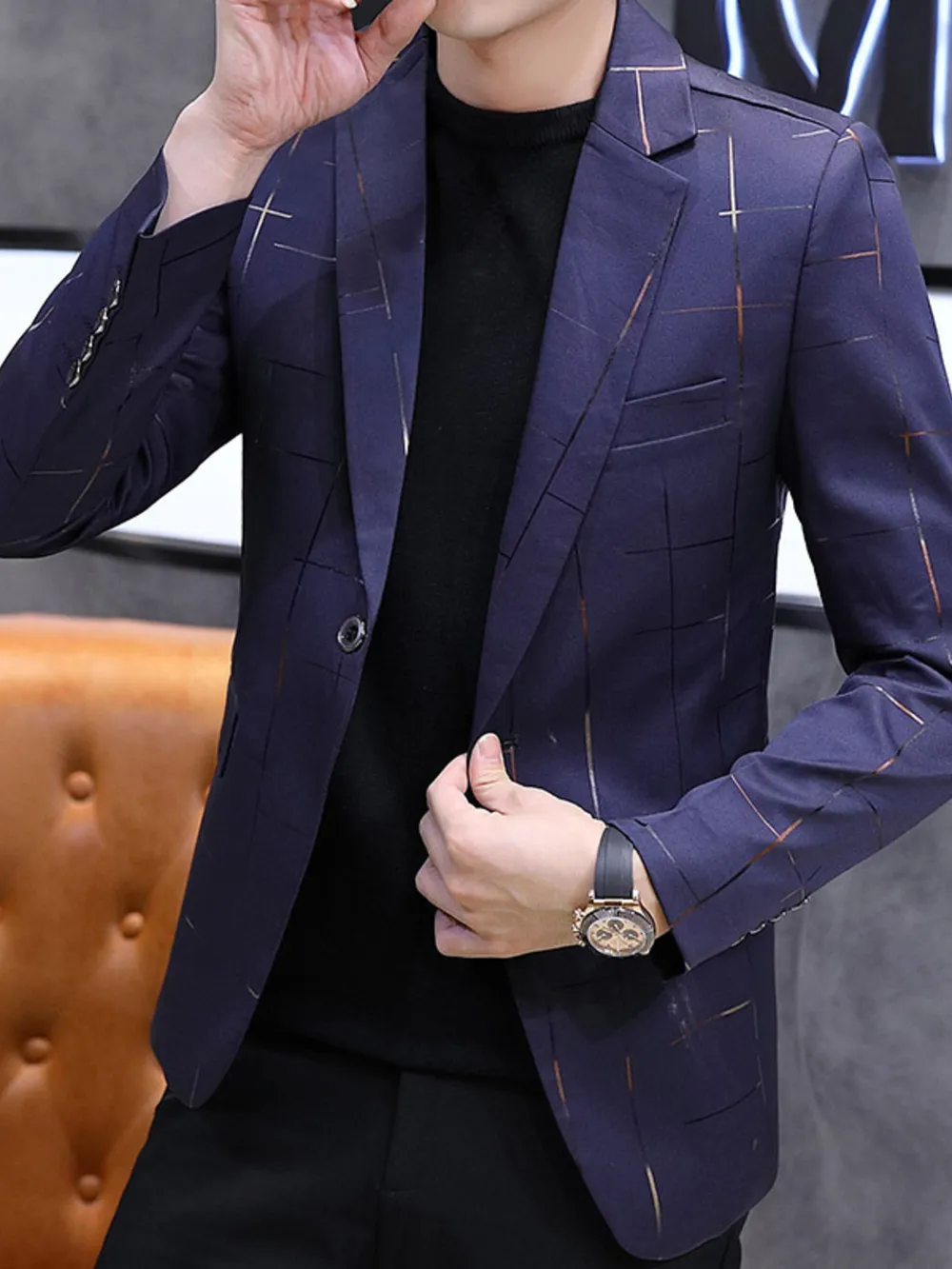 Men's Plus Size One Button Slim Fit Blazer, image 2