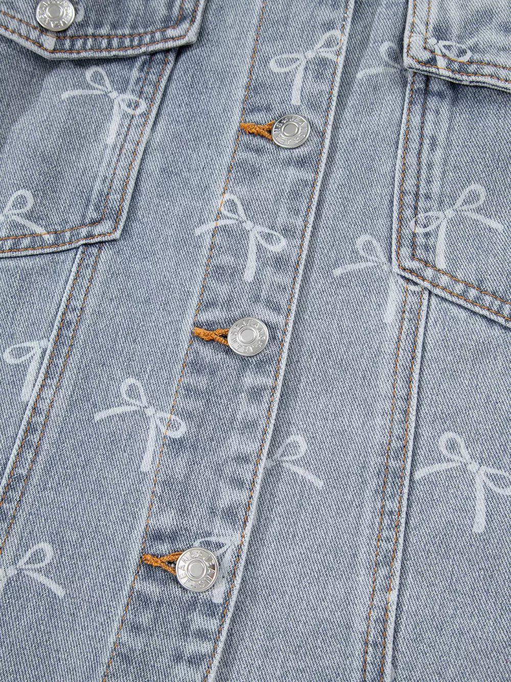 Bow Knot Print Light Wash Raw Hem Denim Jacket, image 10