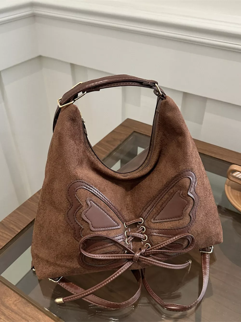 Butterfly Decor Lace-Up Shoulder Bag, image 5