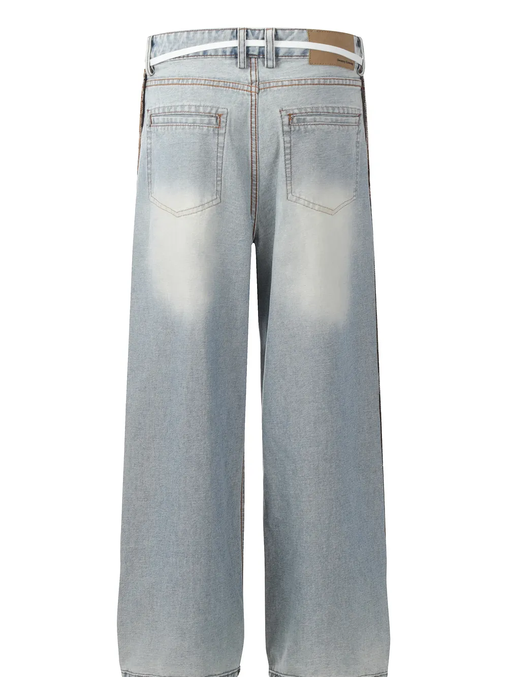 Men's Wide-Leg Jeans with Contrast Side Stripes and Decorative Patches, image 3