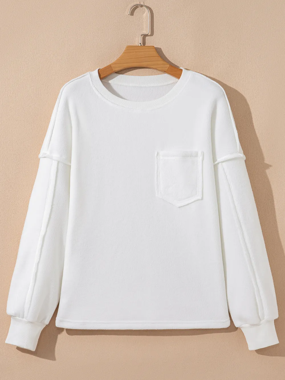 Exposed Seam Chest Pocket Knit Pullover Sweatshirt, image 7