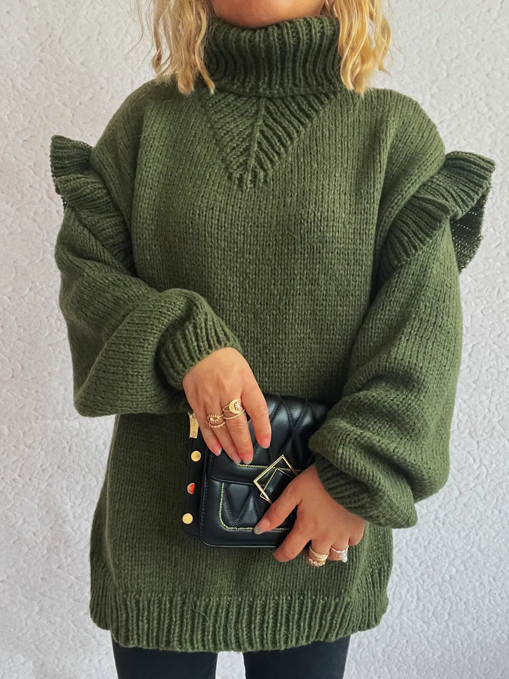 Ruffled Turtleneck Long Sleeve Sweater, image 22