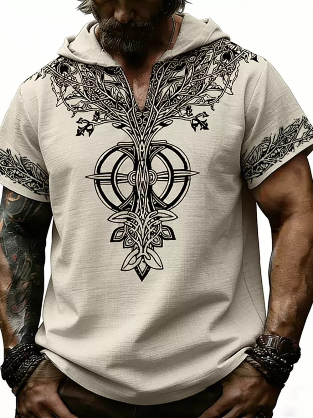 Men's Full Size Printed Hooded Short Sleeve Top Plus Size, image 4
