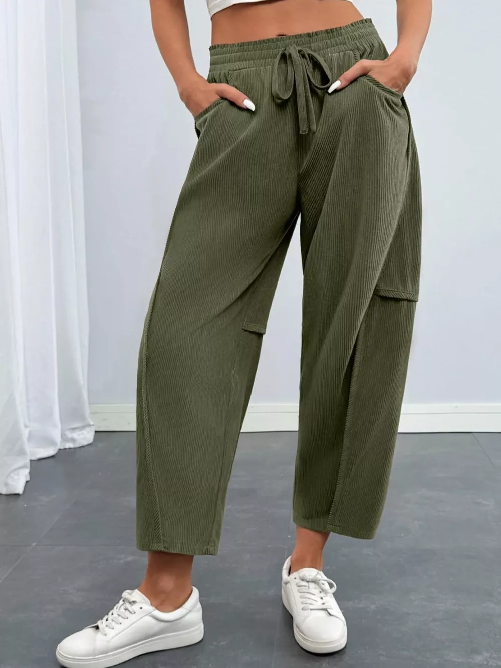 Drawstring Corduroy Pants