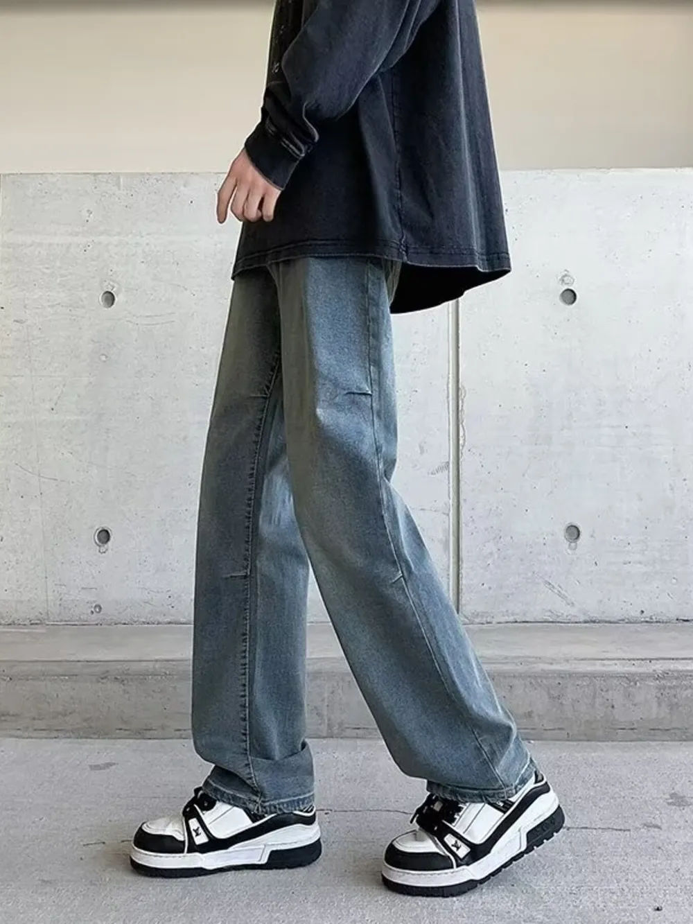 Men's Plus Size Vintage Wash Wide Leg Jeans, image 6