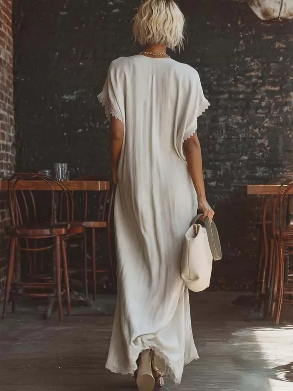 Full Size Lace Trim V-Neck Maxi Dress Plus Size, image 3