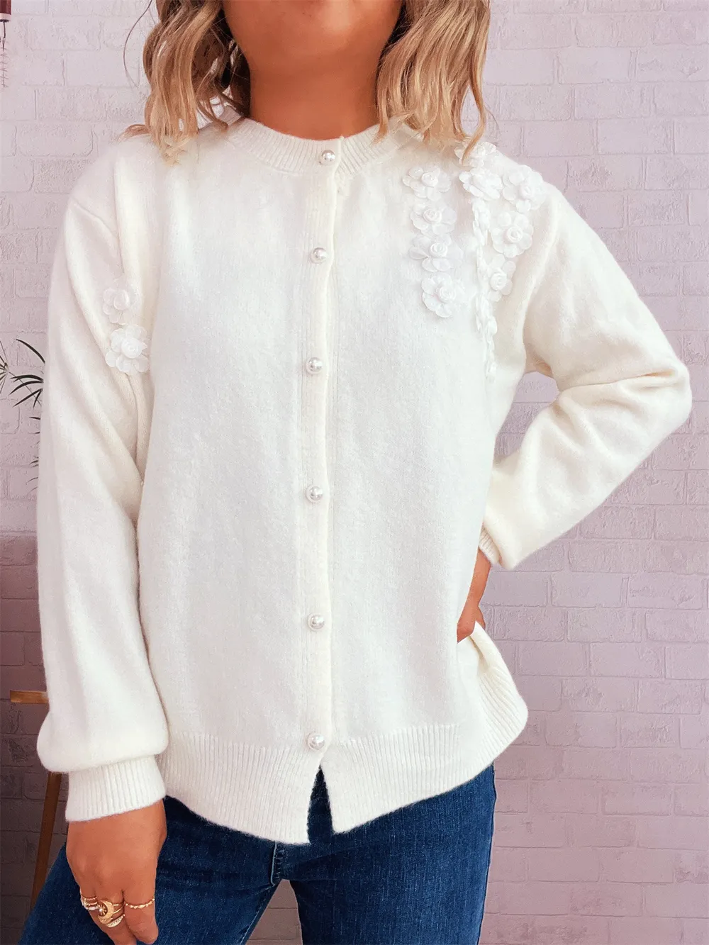 Flower Button Up Long Sleeve Cardigan, image 11