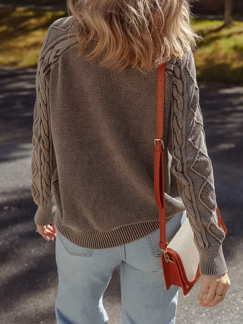 Contrast Cable Knit Sleeve Casual Sweater, image 8