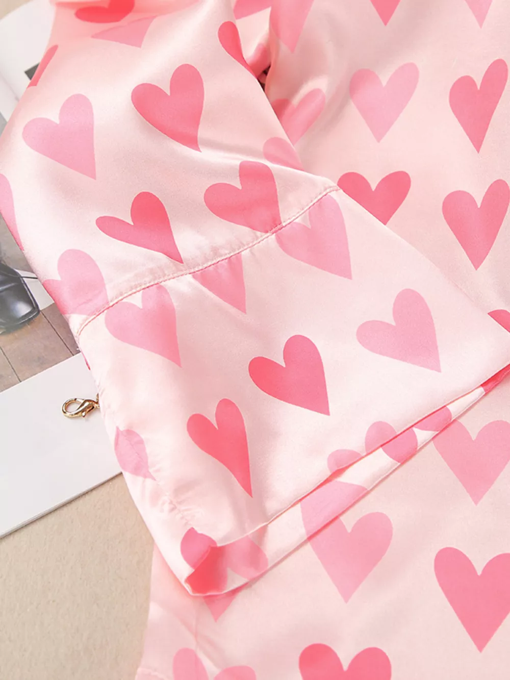 Heart Print Button Up Top and Pants Lounge Set, image 10