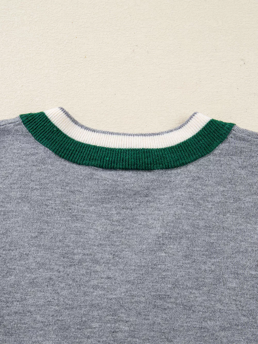Contrast Striped Trim V Neck Varsity Sweater, image 7