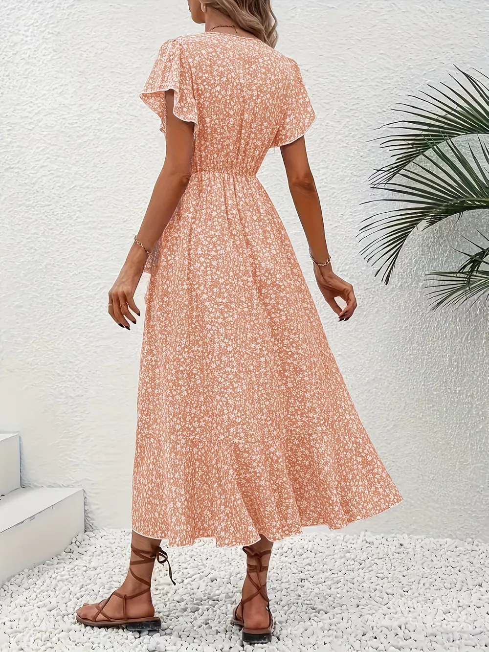 Floral Print Ruffle Hem Wrap Midi Dress, image 11