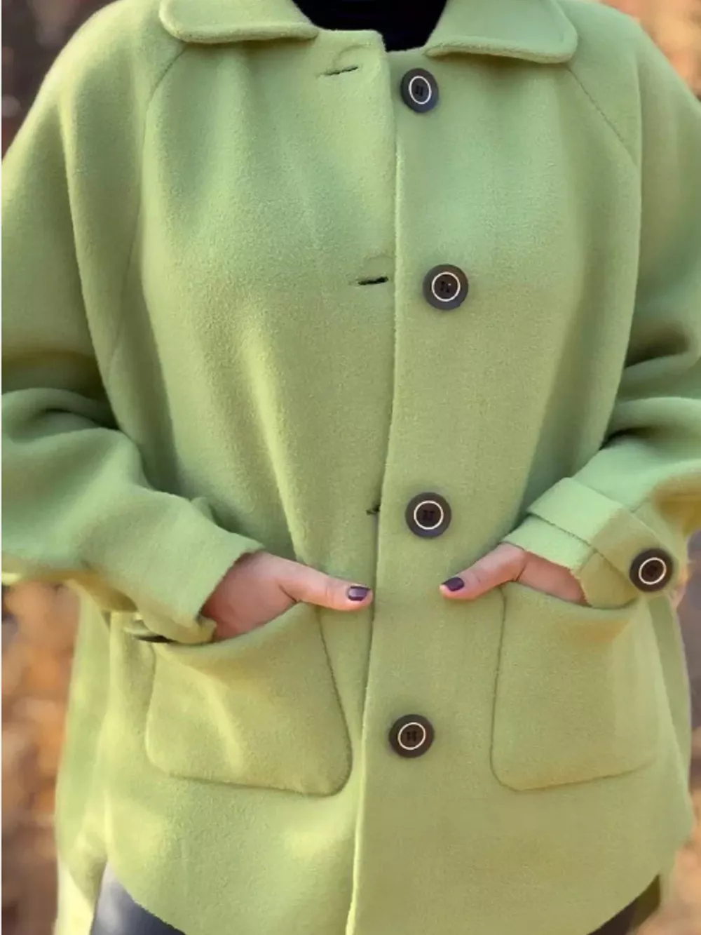 Full Size Button-Front Raglan Sleeve Coat Plus Size, image 5