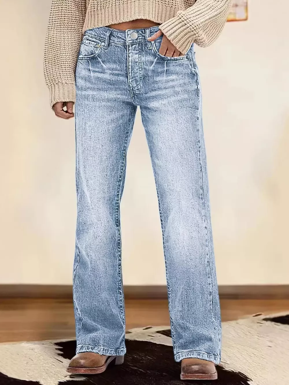 Vintage Wash Straight Leg Jeans, image 8