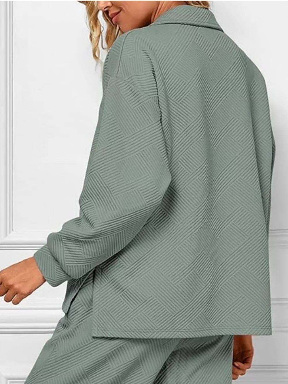 Side Slit Textured Top and Drawstring Pants Set, image 5