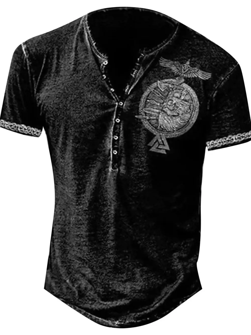 Men's Full Size Vintage Viking Graphic Henley T-Shirt Plus Size, image 4