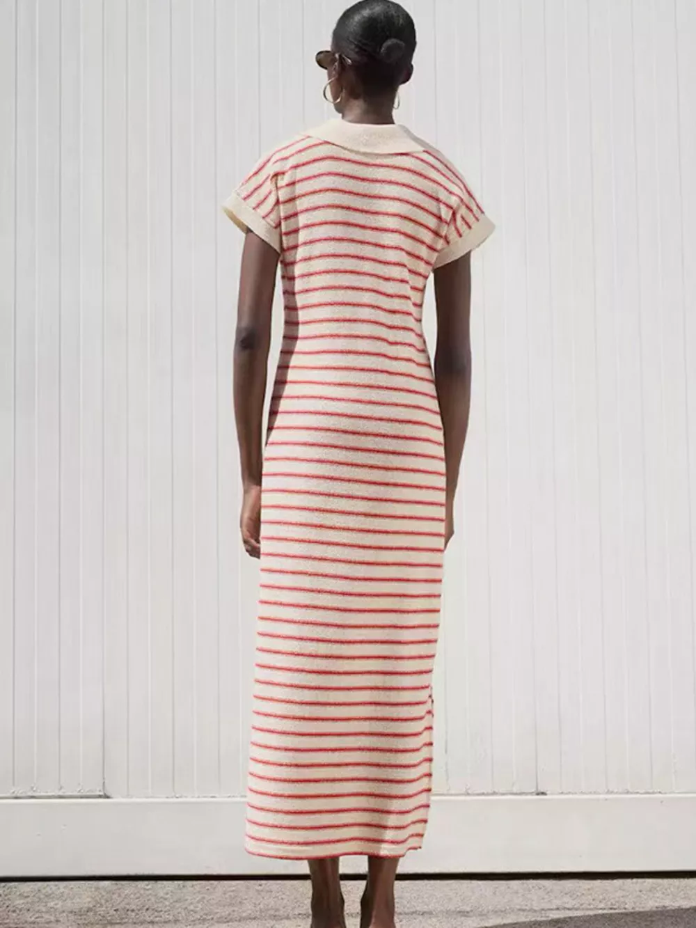 Striped Slit Short Sleeve Maxi Dress, image 6