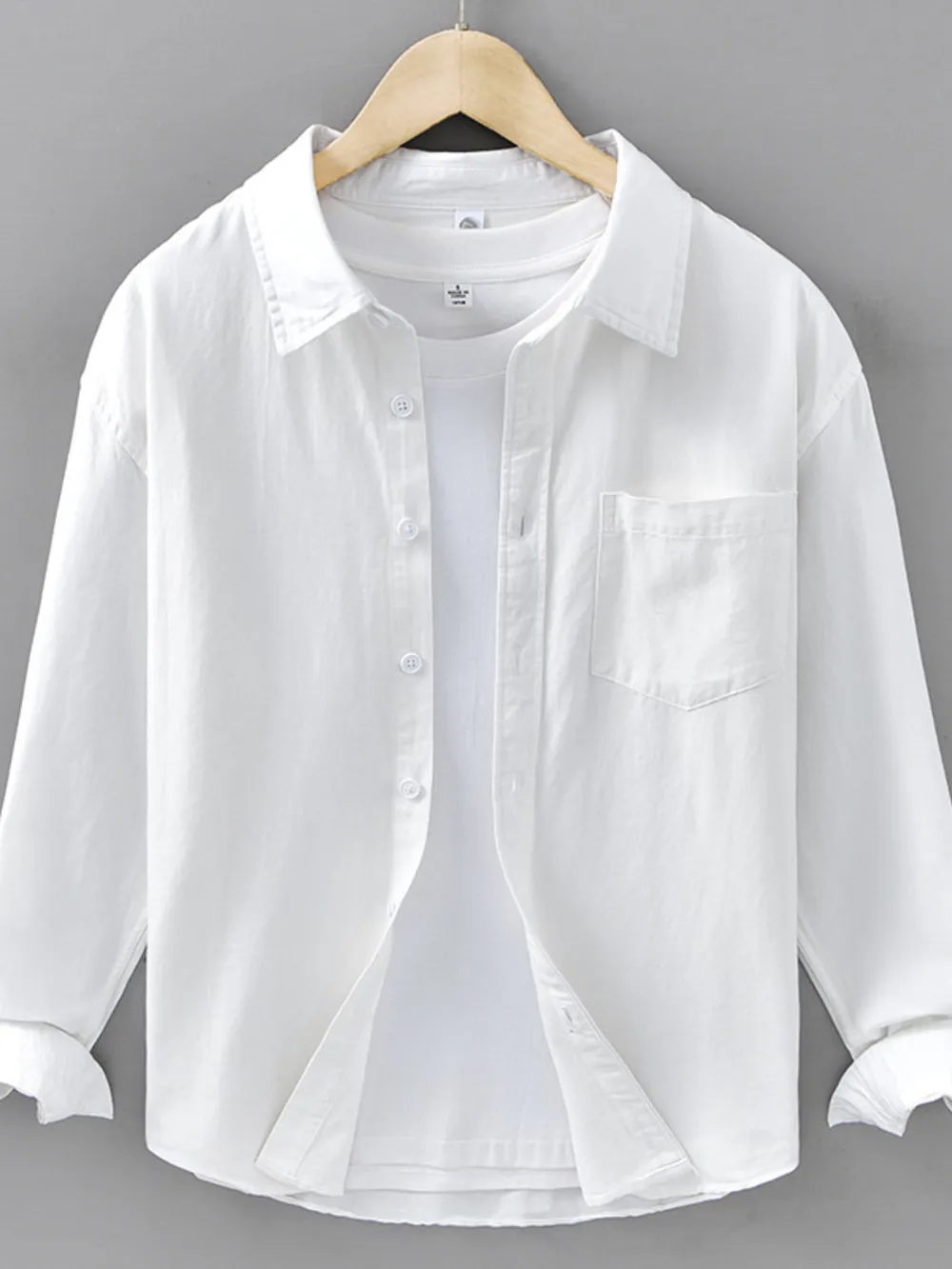 Men's Plus Size Casual Solid Color Long Sleeve Shirt, image 7