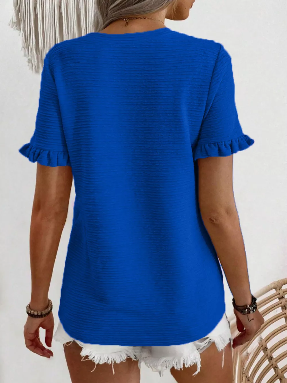 Textured Ruffle Sleeve Round Neck T-Shirt, image 16