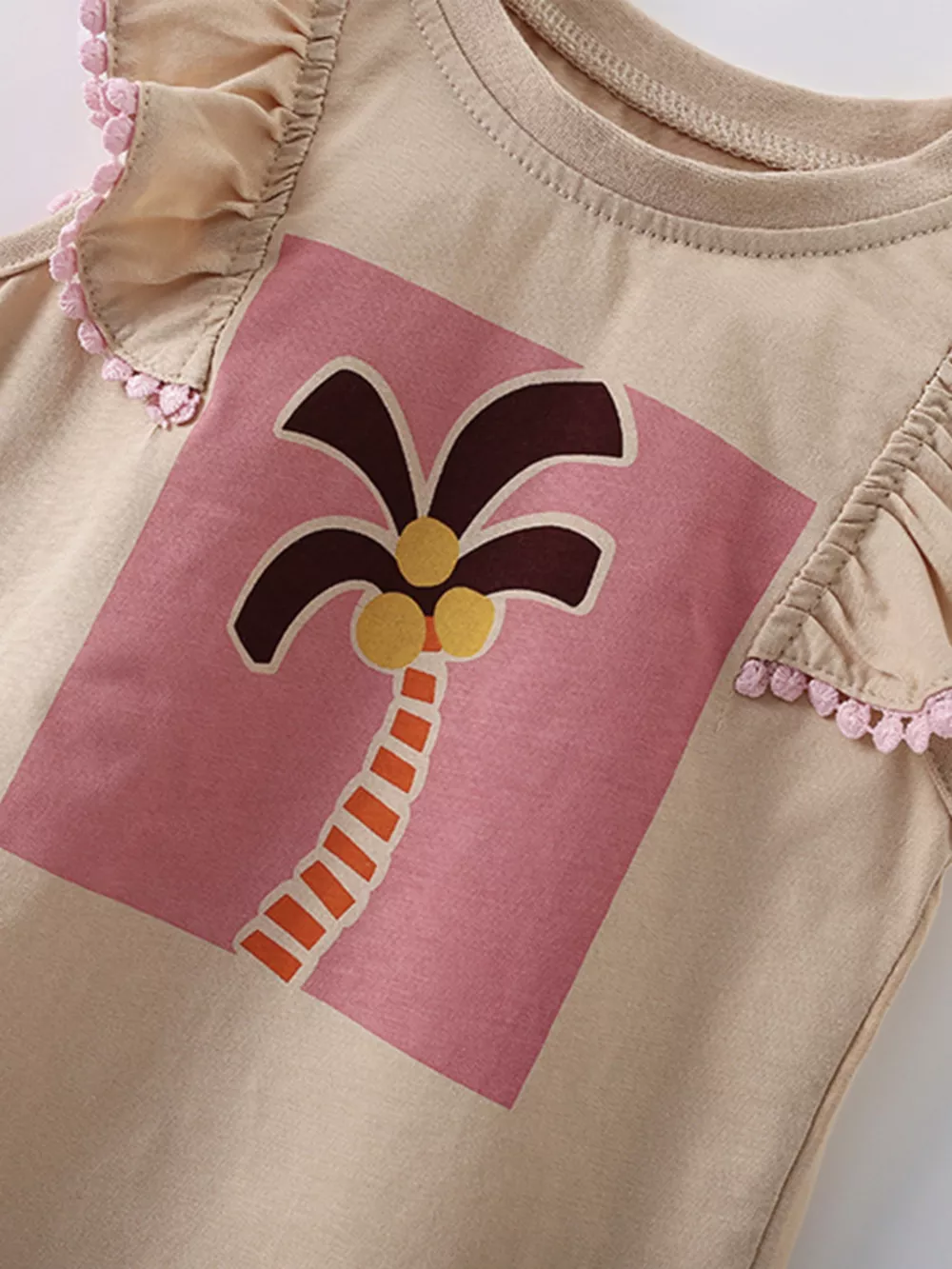 Children's Sleeveless Palm Tree Graphic T-Shirt with Ruffle Trim, image 4