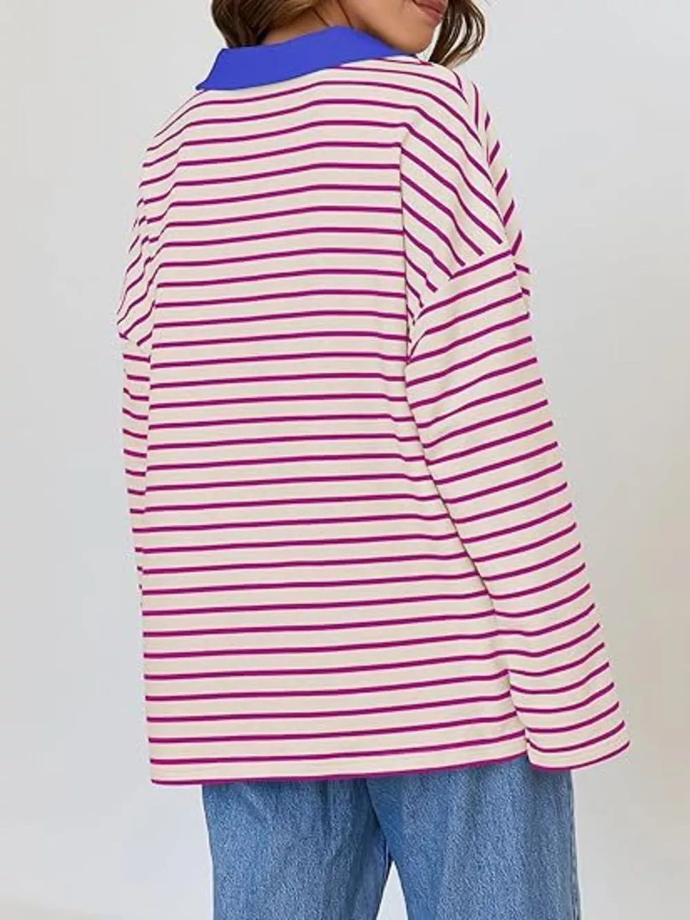 Striped Contrast Collar Long Sleeve Top, image 13