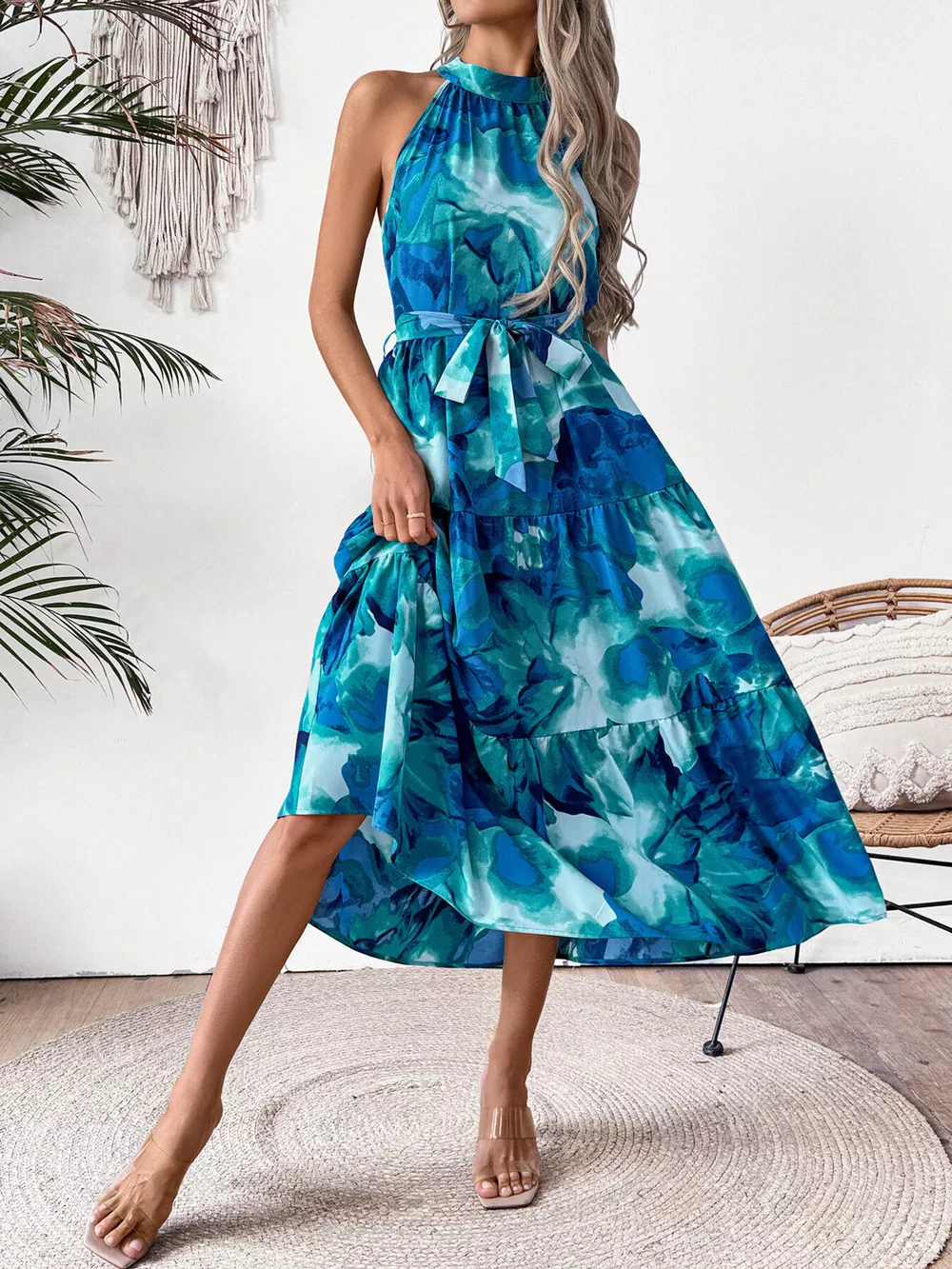 Floral Tie-Waist Tiered Midi Dress, image 4