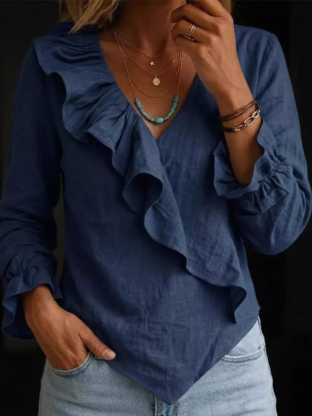 Full Size Ruffled Long Sleeve Blouse Plus Size, image 5