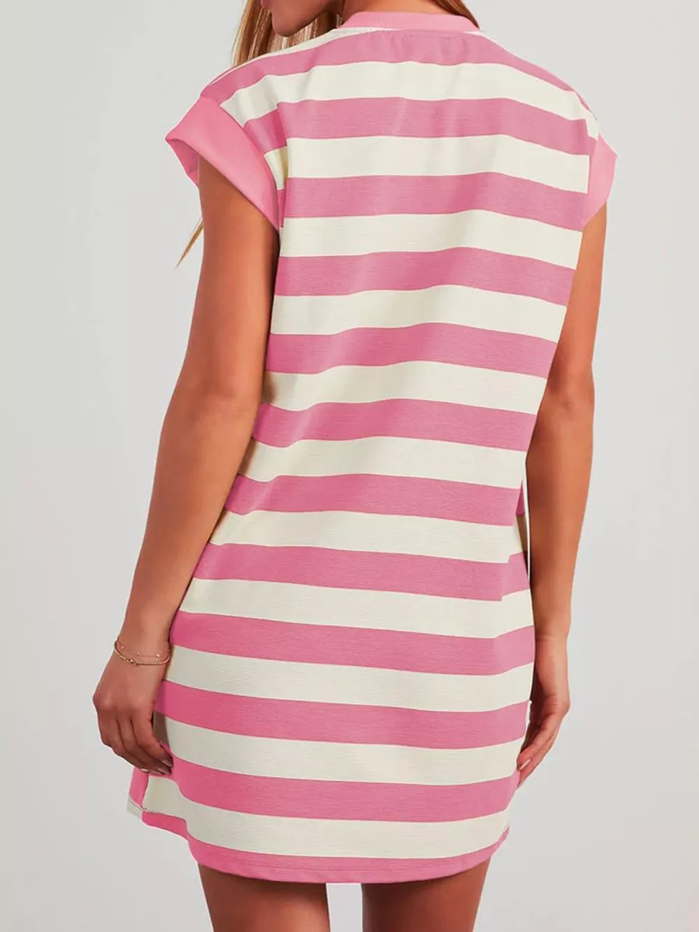 Full Size Casual Striped Short Sleeve Mini Dress Plus Size, image 9