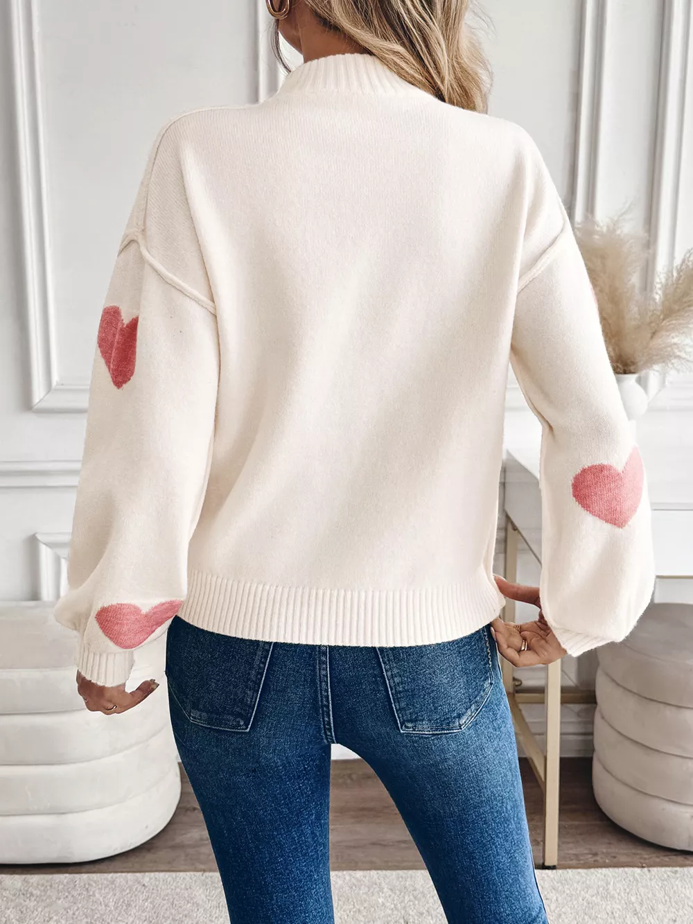 Heart Mock Neck Long Sleeve Sweater, image 5
