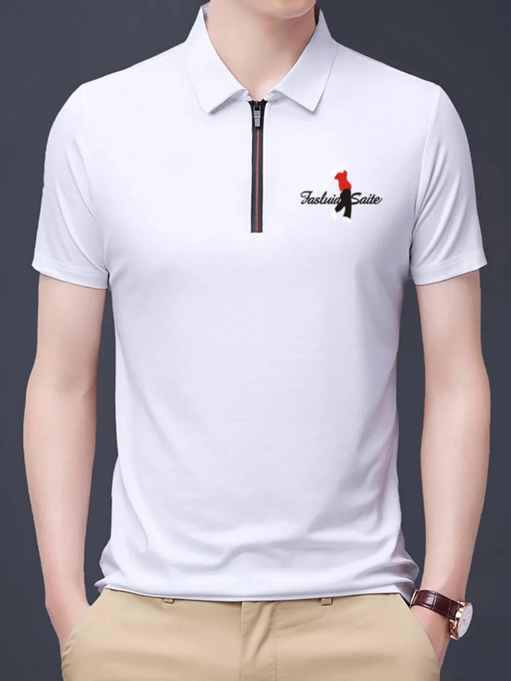 Men's Plus Size Half-Zip Short Sleeve Polo, image 2