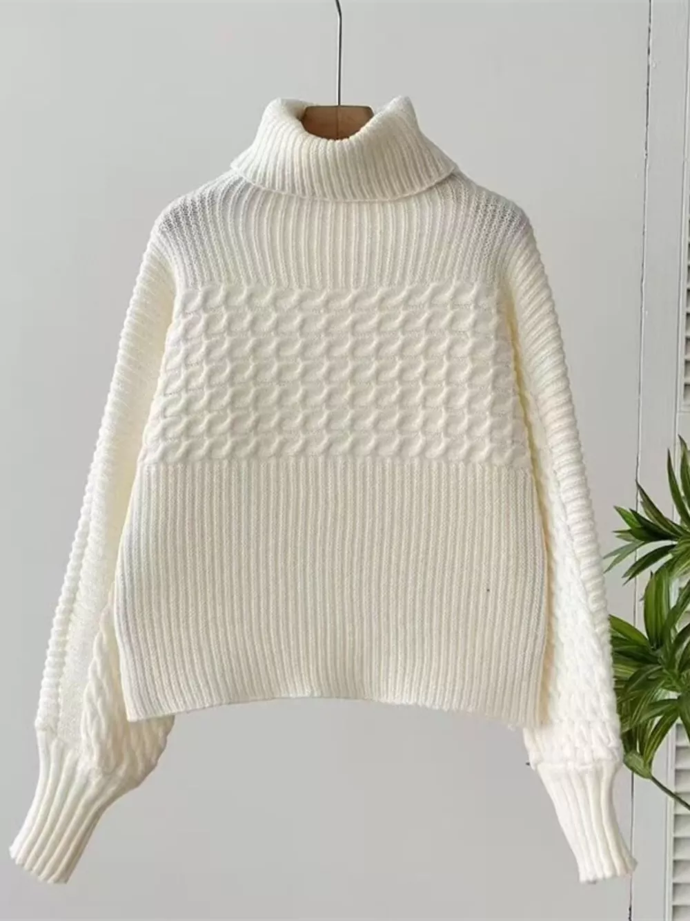 Textured Knit Turtleneck Long Sleeve Sweater, image 11