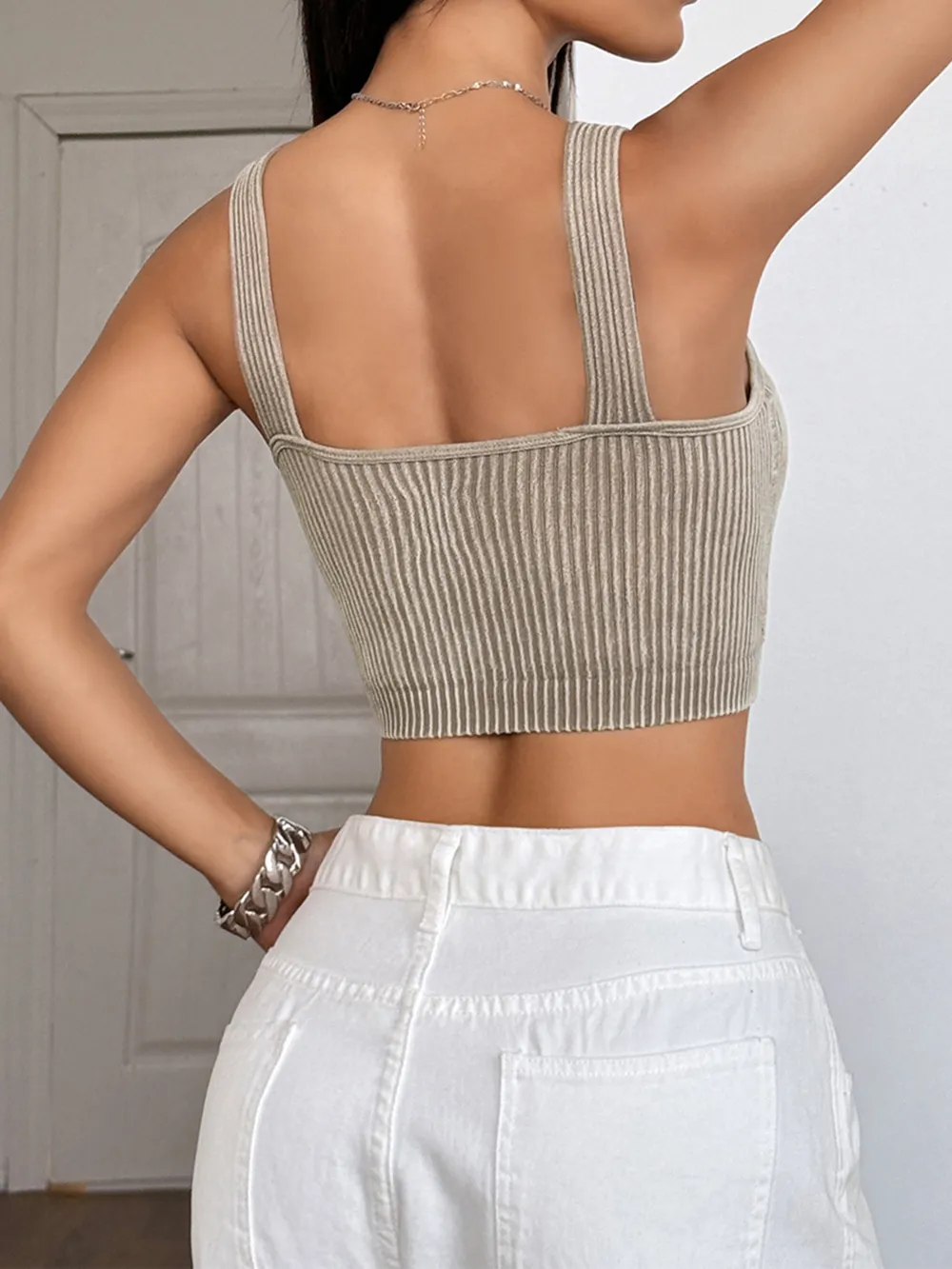 Ribbed Scoop Neck Crop Tank Top, image 14