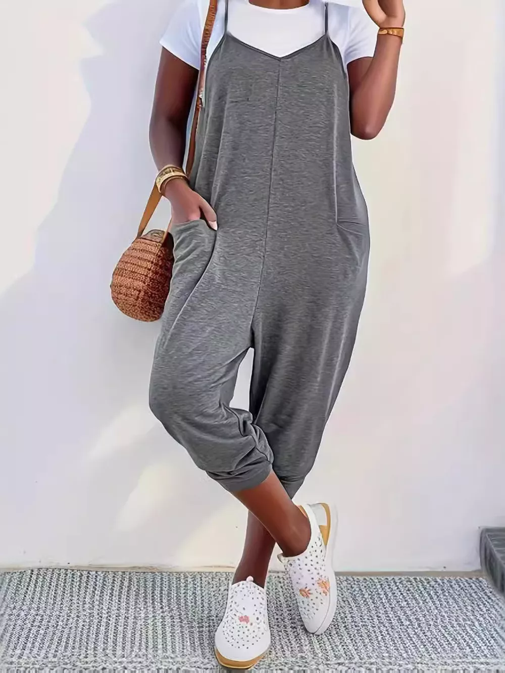 Casual Loose Fit Spaghetti Strap Jumpsuit, image 3