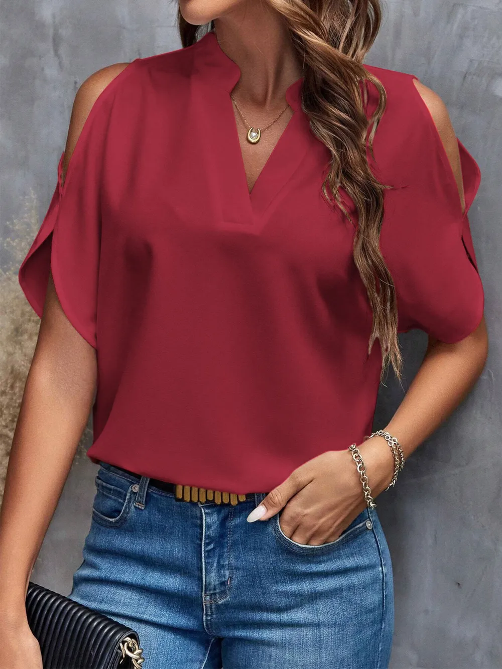 Cold Shoulder Notched Blouse, image 13
