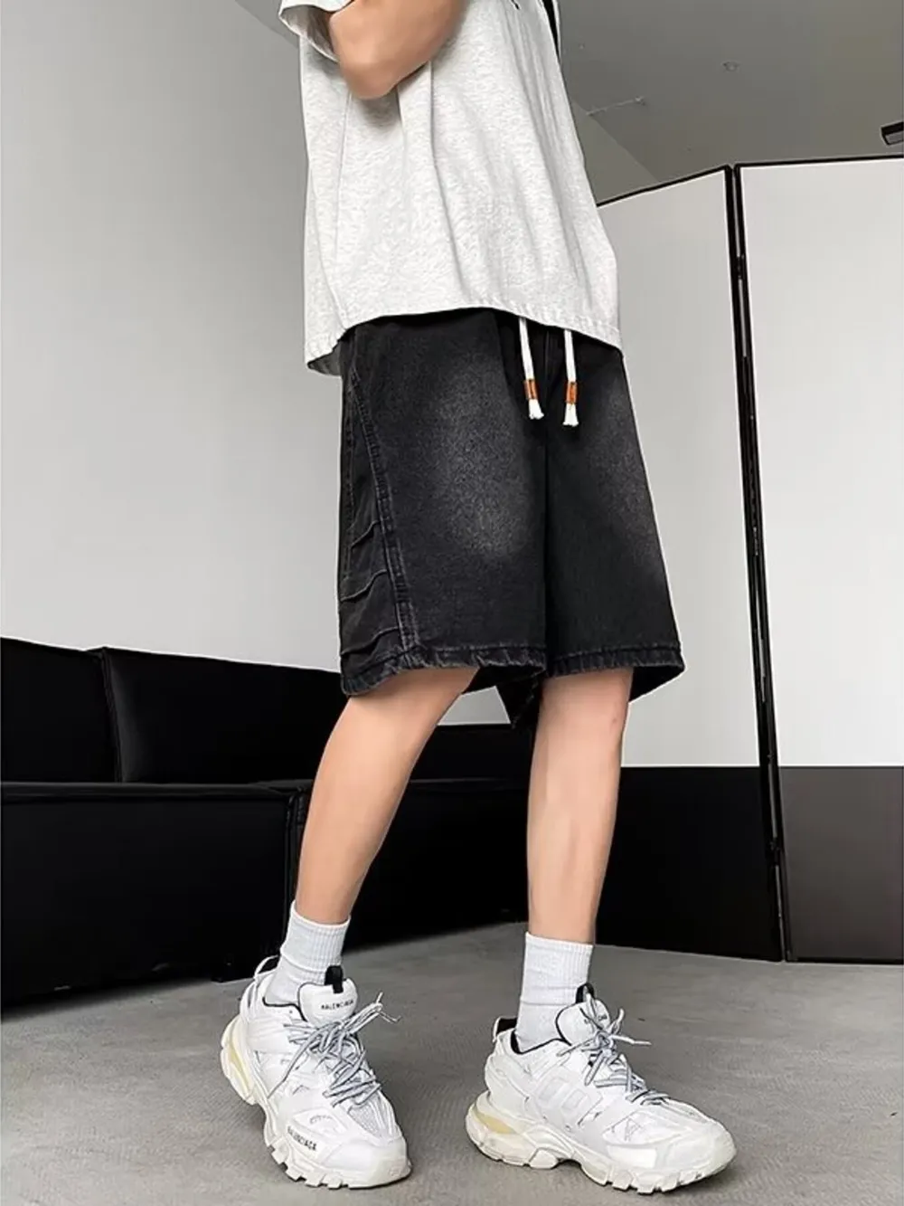 Men's Plus Size Wash Loose Fit Denim Shorts, image 3